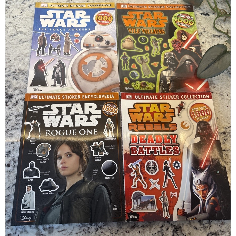 4 NEW Star Wars Activity Books Sticker Encyclopedia Rogue Battles Force Villans‎